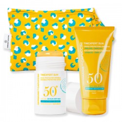 Pack Crema Solar SPF50 Timexpert Sun Germaine de Capuccini con stick invisible y bolsa regalo.